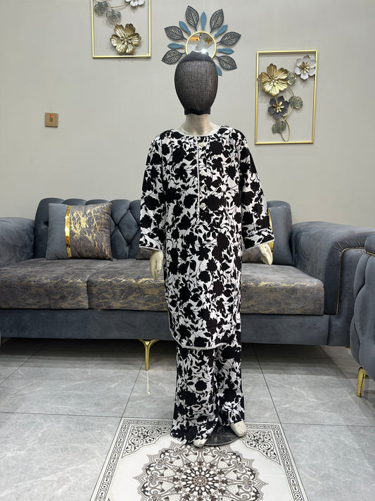 Baby Girl Printed Linen Plazo