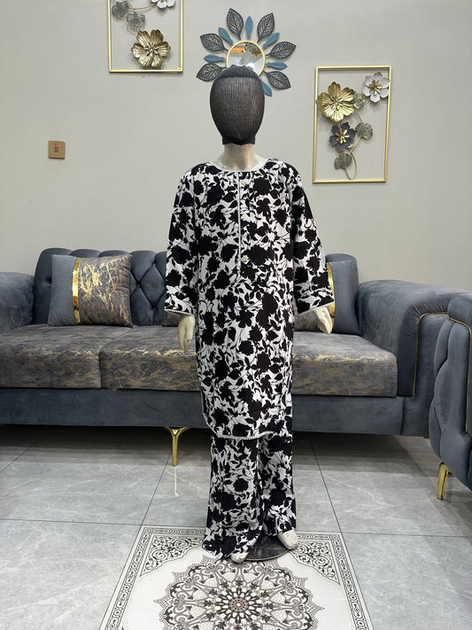 Baby Girl Printed Linen Plazo