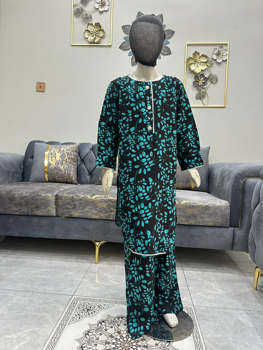 Baby Girl Printed Linen Plazo