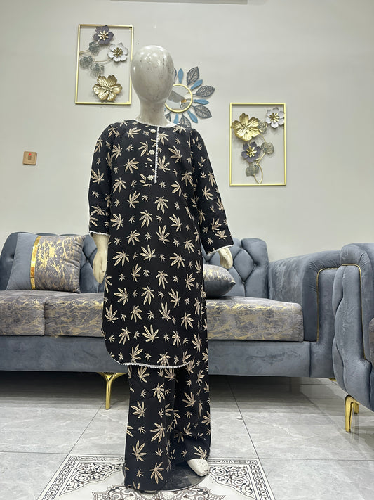 Baby Girl Printed Linen Plazo