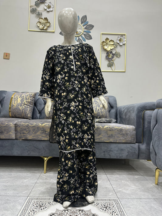 Baby Girl Printed Linen Plazo