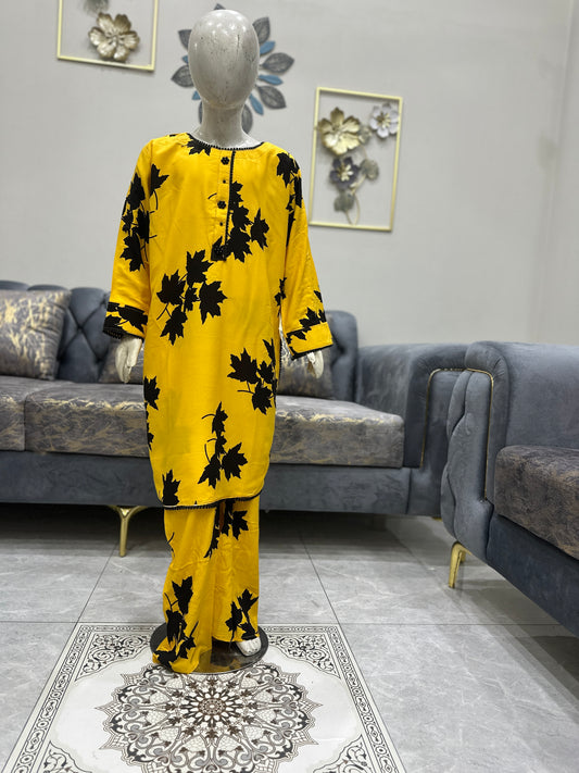 Baby Girl Printed Linen Plazo