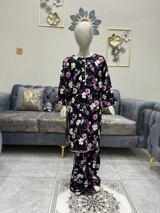 Baby Girl Printed Linen Plazo